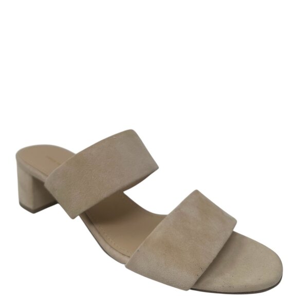 Mansur Gavriel Beige Suede Double Strap Open Toe Block Heel Mules Size 11 - Picture 1 of 13